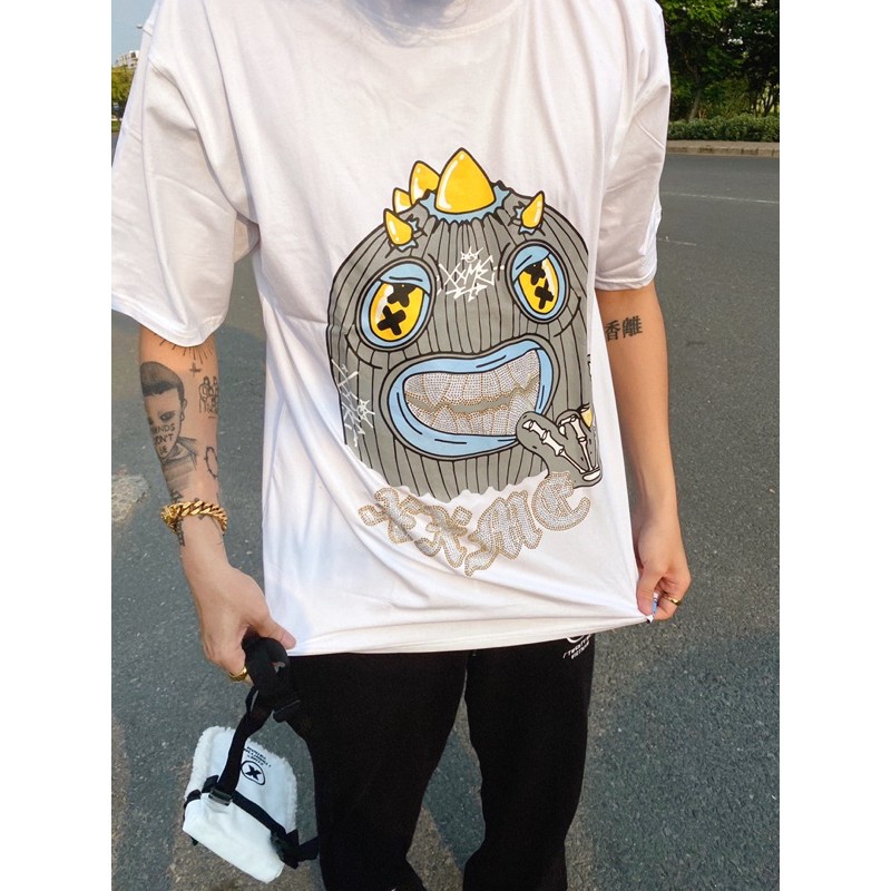 Áo thun nam nữ cotton bling bling đính đá Grillz Tee XXME - Trắng / Đen