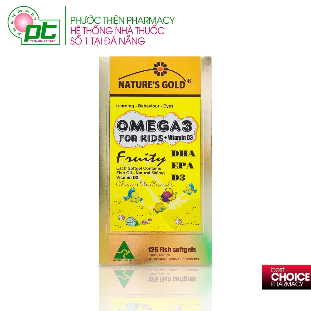 Viên Dầu Cá Trẻ Em Nature's Gold Omega 3 Kids Fish Oil 125 Viên - Omega3 for kid viên nhai vị cam dha cho bé