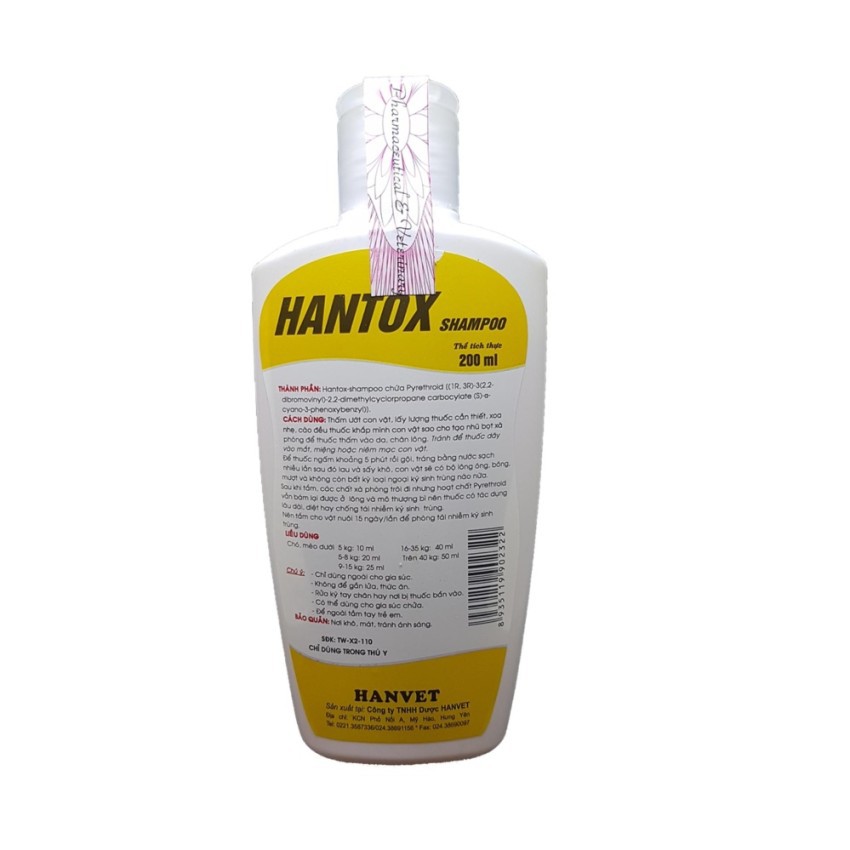 Sữa Tắm Phòng Trị Ve Rận Bọ Chét Chó Mèo Hantox Shampoo