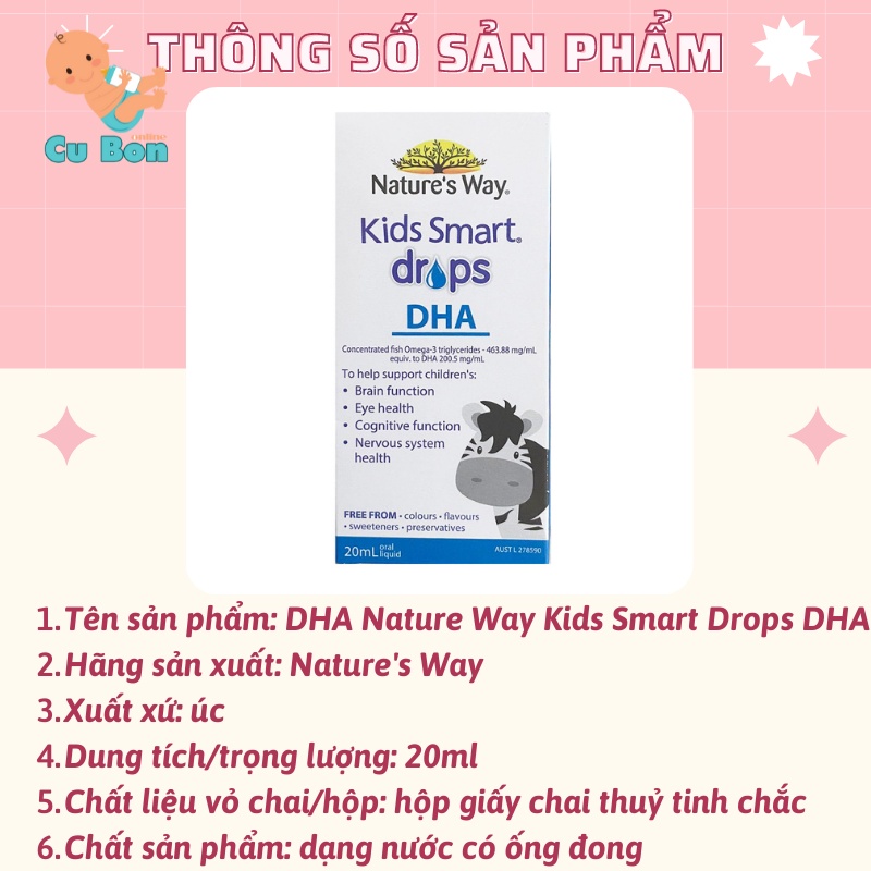 DHA Nature Way Kids Smart Drops DHA dạng giọt 20ml cho bé từ sơ sinh thông minh lanh lợi đôi mắt khoẻ mạnh