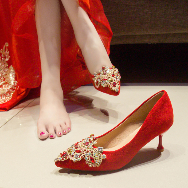 Giày Cao Gót Màu Đỏ Rượu Phong Cách Trung Hoa Cho Phụ Nữ Mang Thai