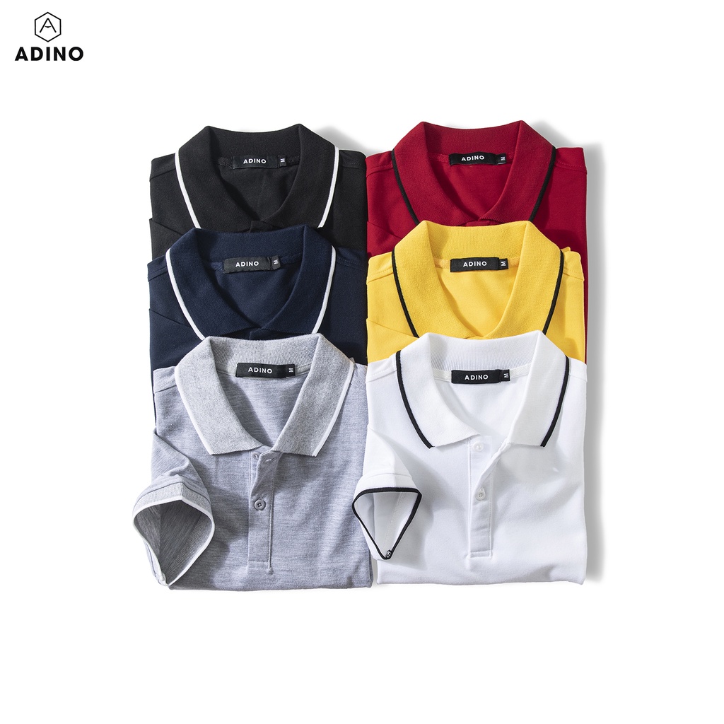 Áo thun polo nam màu trắng phối viền ADINO vải cotton polyester dáng công sở slimfit hơi ôm trẻ trung AP71
