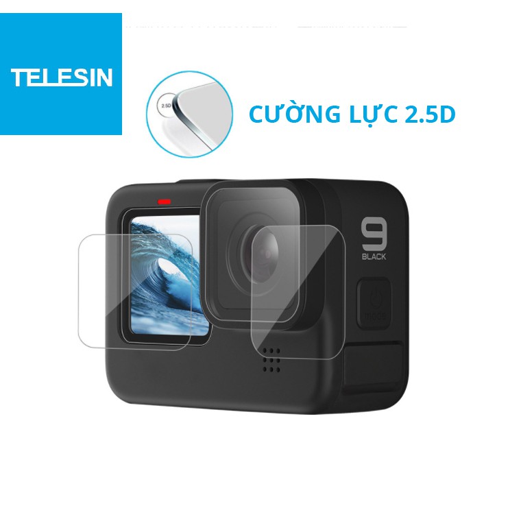 [Mã ELORDER5 giảm 10K đơn 20K] [Rẻ vô địch] Bộ cường lực Gopro 9 black Telesin 3 mặt kính