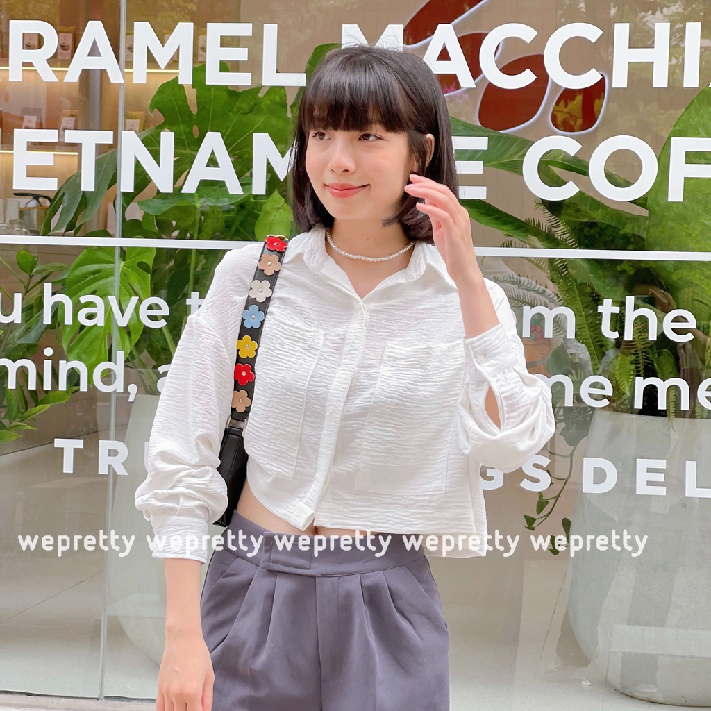 Áo sơmi croptop dài tay chất đũi nhăn mềm mát thích hợp mùa hè phù hợp phong cách đơn giản, hiện đại AH07 Wepretty Cloth | BigBuy360 - bigbuy360.vn