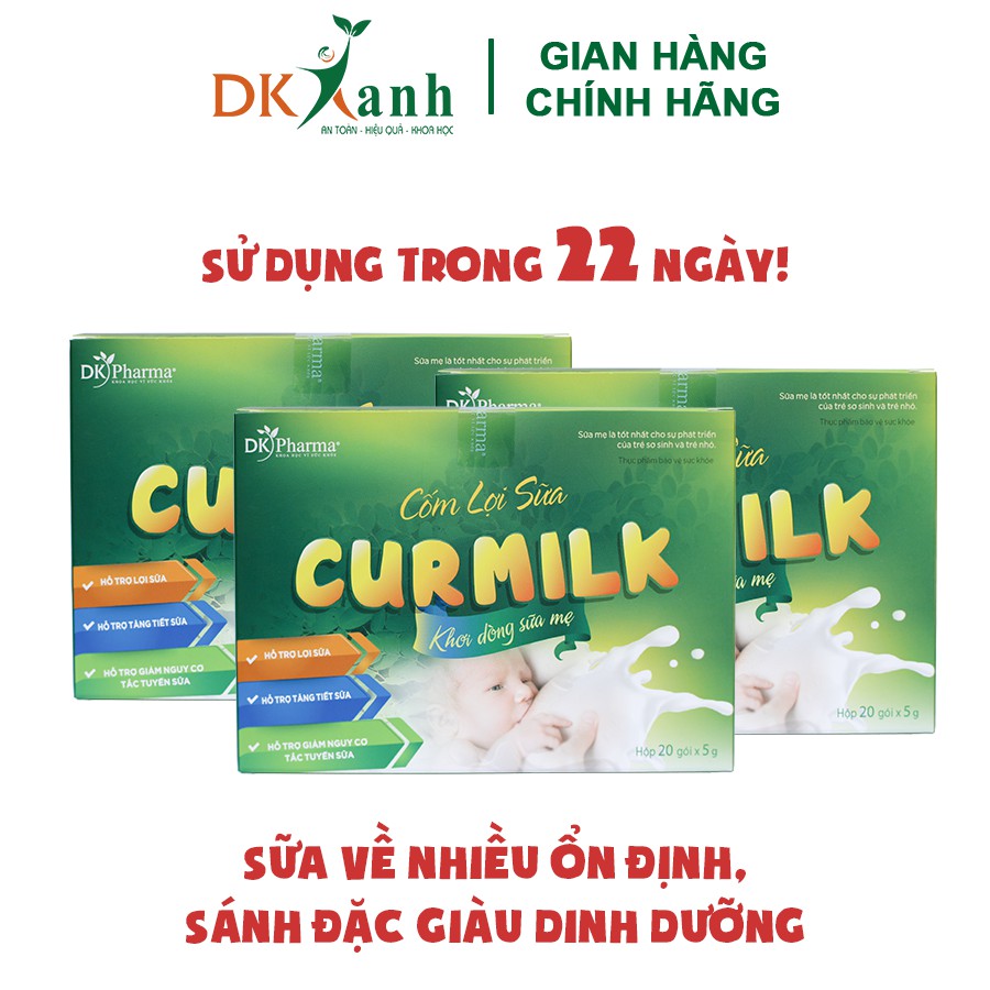 Combo 3 hộp Cốm lợi sữa Curmilk - DK Pharma, 3 hộp / 60 gói tặng 1 tắm bé thảo dược Elemis 200ml