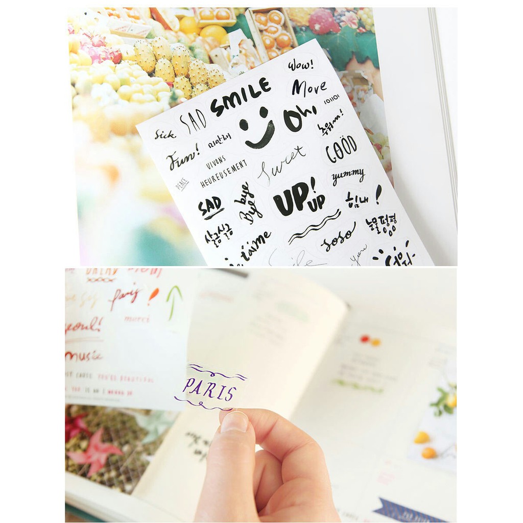 Set 8 calligraphy sticker phụ kiện thời trang Decorme