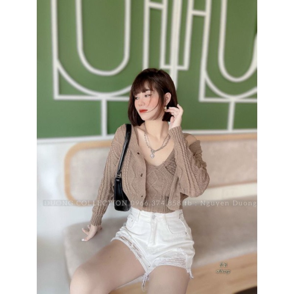 Sét Áo 2 Dây Kèm Áo Khoác Ngoài Cadigan Siêu Hot- Sét Áo Len- Sét Áo Len Hàng Quảng Châu Cao Cấp ( shop có bán sỉ)