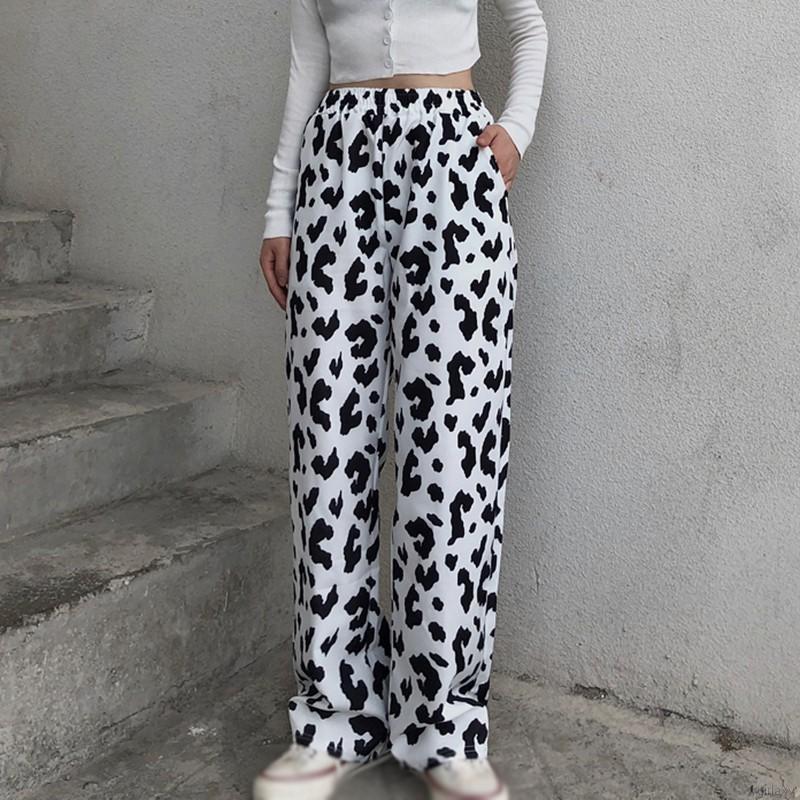 Quần Dài Ống Rộng Họa Tiết Da Bò Thời Trang Phong Cách Hàn Quốc Cho Nữ