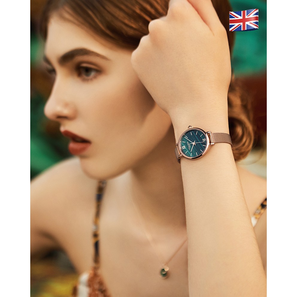 Đồng hồ nữ cực nữ tính Lola Rose LR4070 mang phong cách cực lãng mạng sử dụng đá thạch anh xanh màu xanh vintage