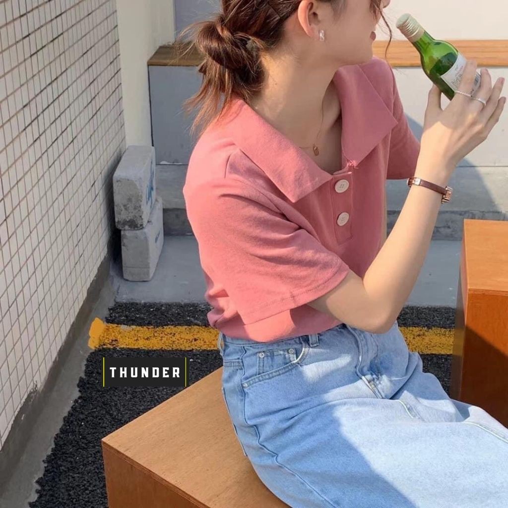 Áo thun POLO BASIC THUNDER Unisex phông trơn nam nữ tay lỡ mùa hè oversize form rộng thời trang phong cách Hàn Quốc