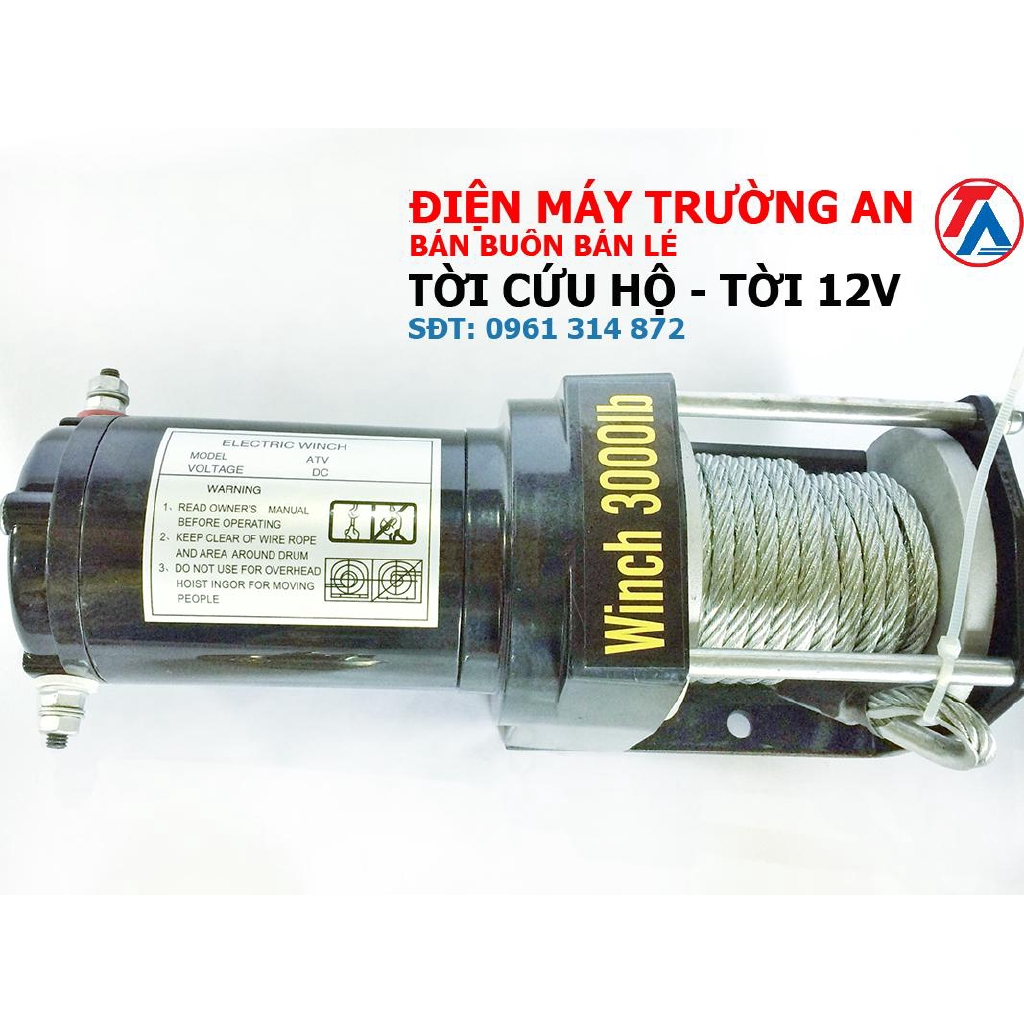 Tời Cứu Hộ Ô Tô Nguồn 12V- 3000Lbs-1.3 Tấn - Abg Shop