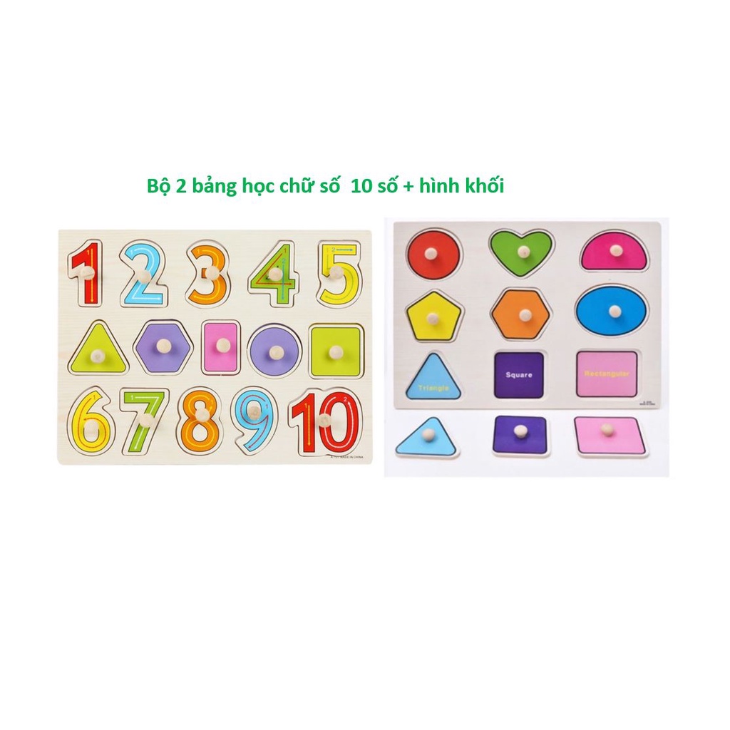 COMBO 3  BẢNG HỌC SỐ +  HÌNH KHỐI CHO BÉ YÊU  BẰNG GỖ