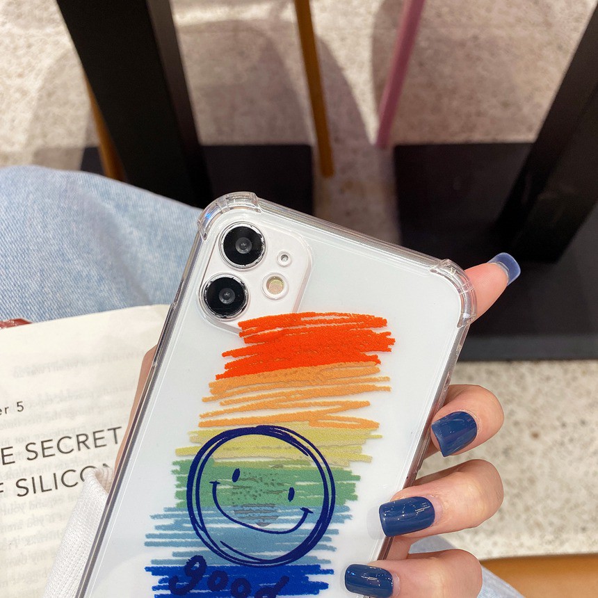 Ready Stock Samsung A12 S21 5G A21s A71 A51 A70 S20 A50 A30s A50s A30 A20 A10 J7 Prime Cute Cartoon Rainbow Smiley Four Corners Anti-fall Clear TPU Soft Phone Case Protective Cover