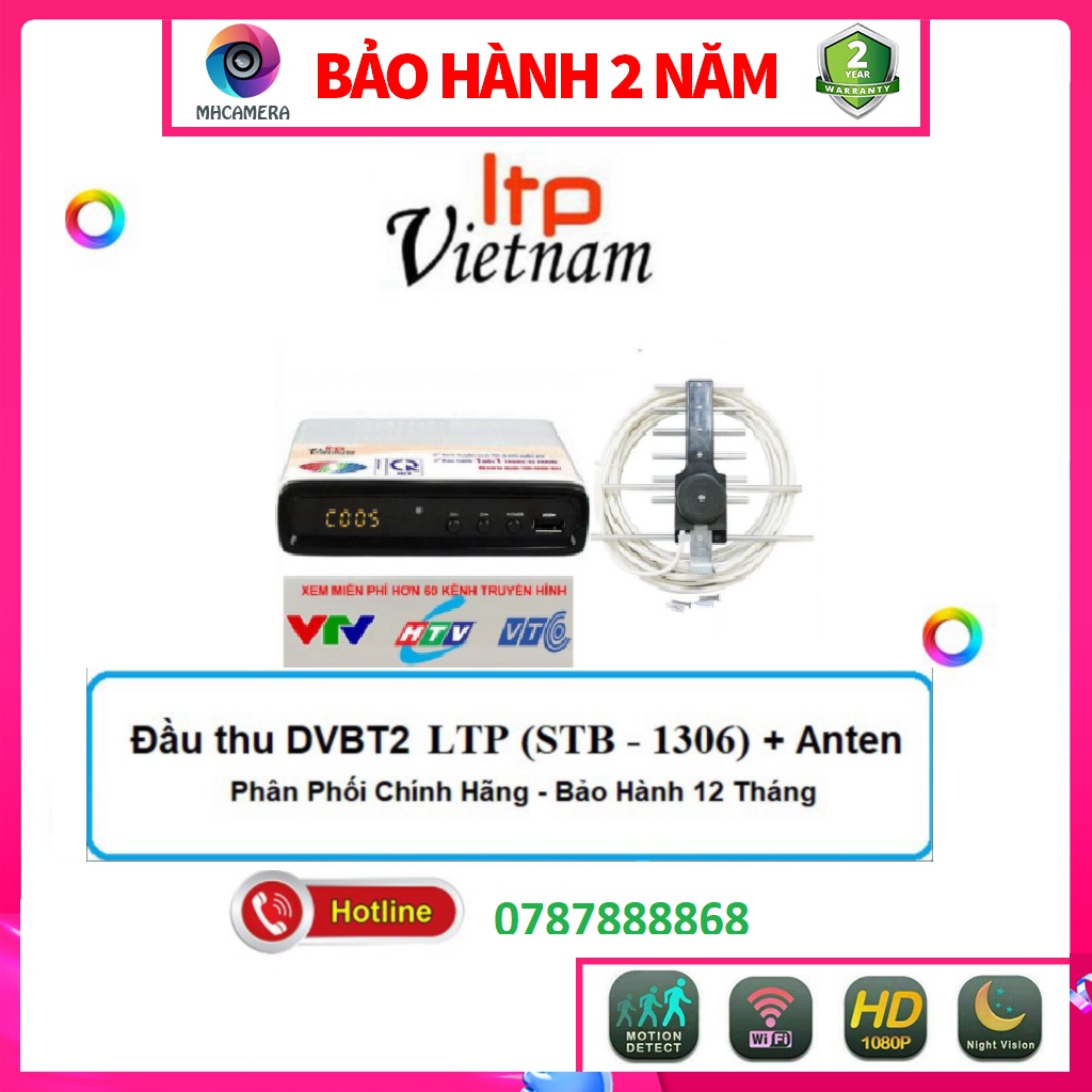 Đầu thu kỹ thuật số DVBT2 LTP Việt Nam (STB 1306) VTC T201 + Anten Nhôm