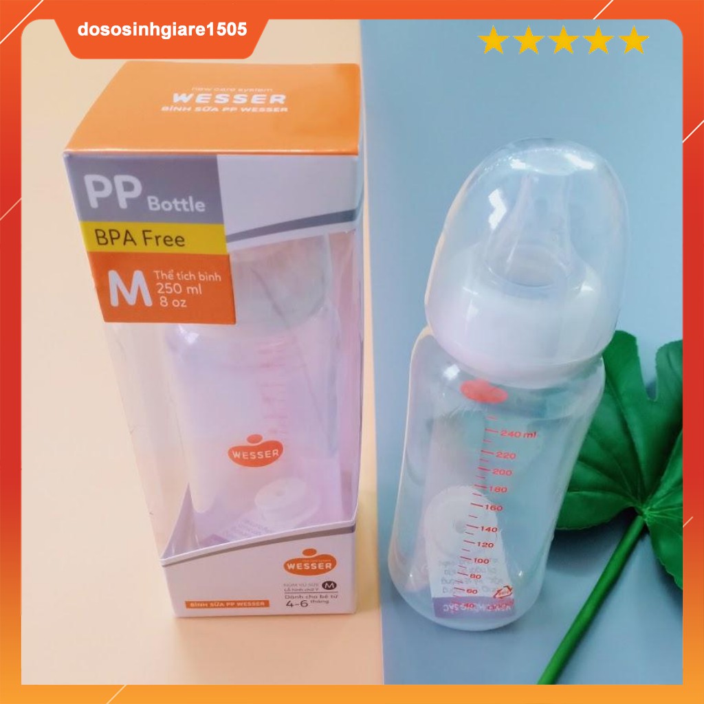 Combo 3 bình sữa Wesser PP cổ hẹp 60ml - 140ml - 250ml