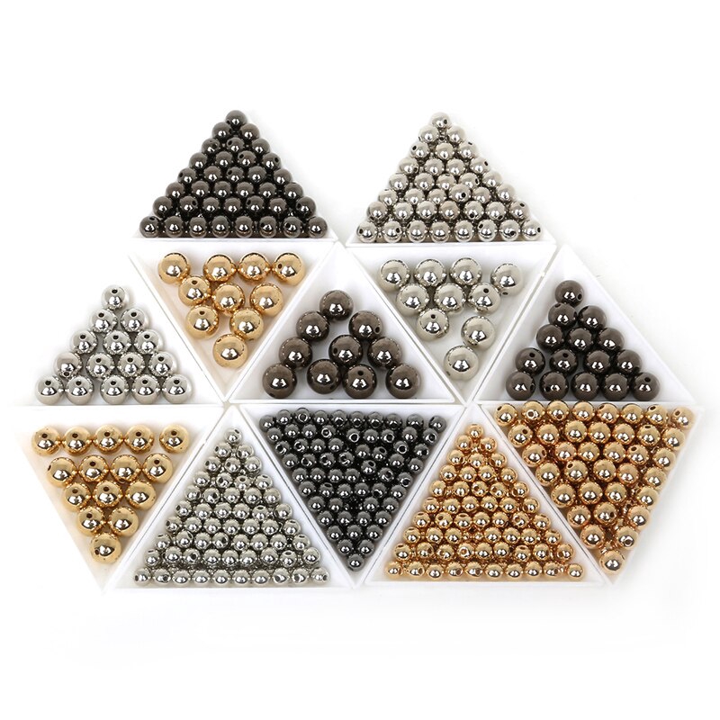 Hạt tròn CCB mạ vàng/kim loại dùng làm đồ trang sức 4 6 8 10 12 mm