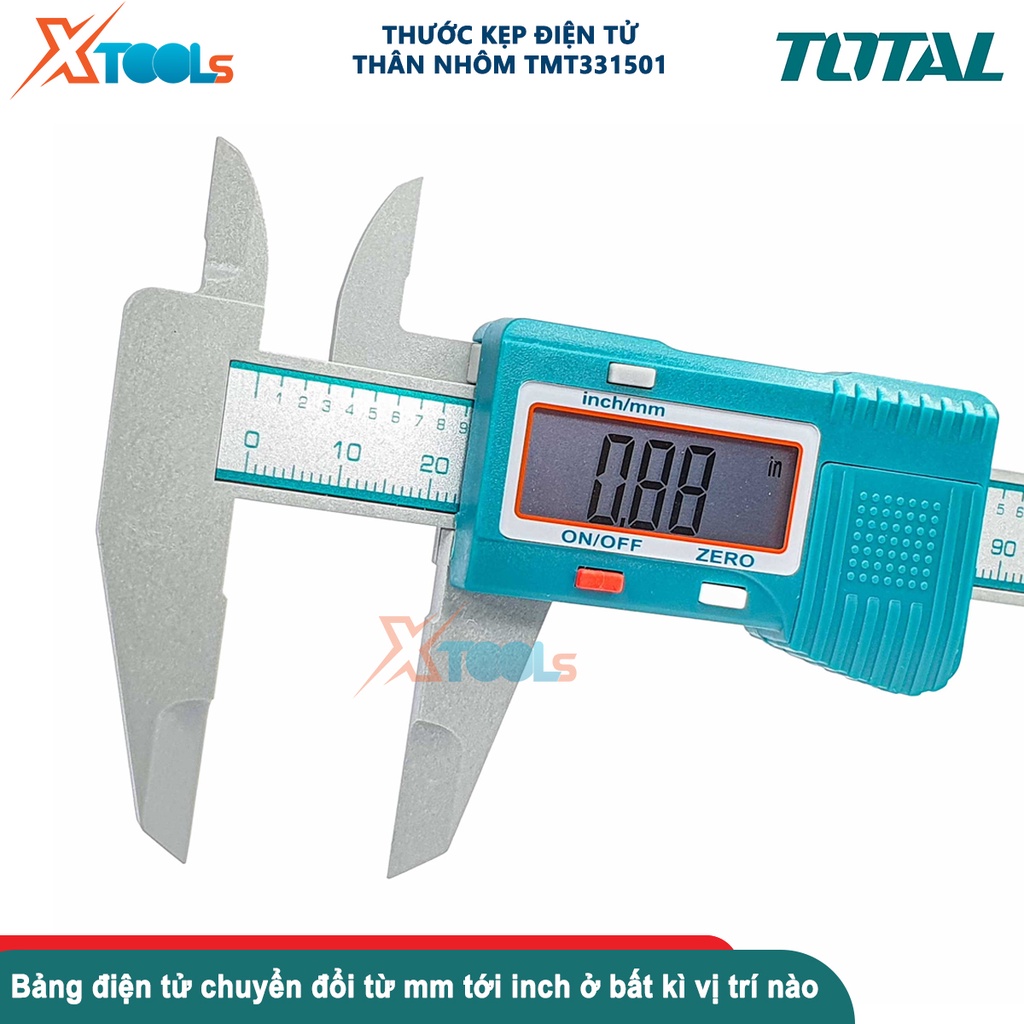 Thước kẹp điện tử TOTAL TMT331501, thước cặp thân nhựa phạm vi đo: 0-150mm, sử dụng pin 3A - CHÍNH HÃNG - XTOOLS