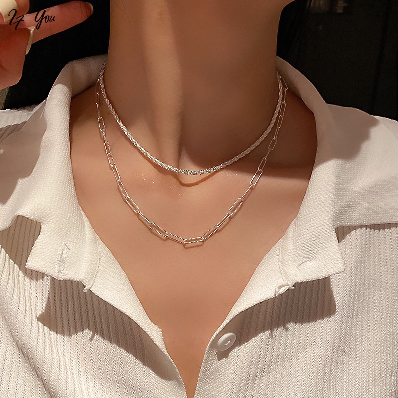 Vòng cổ choker AY màu bạc 2 lớp thanh lịch dành cho nữ