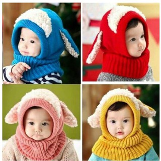 Mũ len kín đầu bịt tai liền khăn cho bé