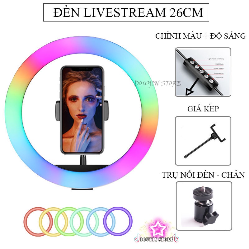 Đèn livestream rbg 16 triệu màu quay TIKTOK, 16CM,20CM,26CM,33CM đổi nhiều màu sắc