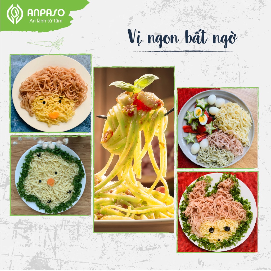 Mì rau củ hữu cơ Anpaso, mỳ rau organic eat clean giảm cân, ăn chay, thực dưỡng, bổ sung vitamin, chất xơ 5 vị rau 300g | BigBuy360 - bigbuy360.vn