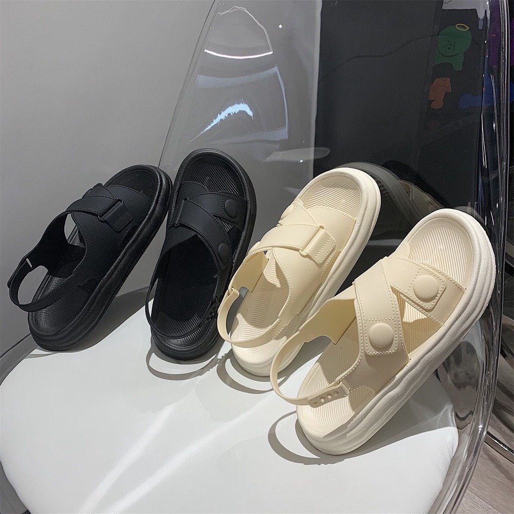Dép Sandan nữ bánh mì đế cao 2 màu đen trắng size kép 36-41