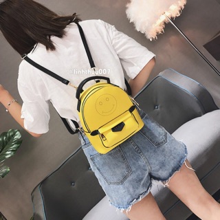 Balo thời trang mặt cười Smile (có thể đeo chéo 2 trong 1) size 18x20 đáng yêu tiện lợi phong cách hàn quốc