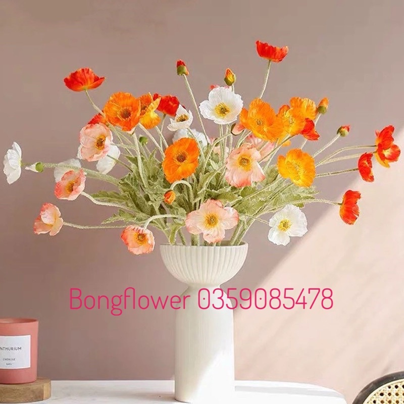 Hoa anh túc giả cành 3 bông dài 60cm
