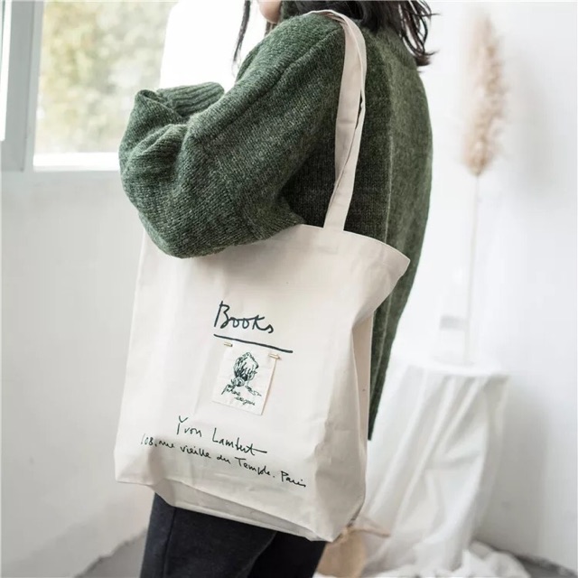 TÚI TOTE BAG TÚI VẢI ĐEN TRẮNG STYLE HÀN QUỐC - BOOKS