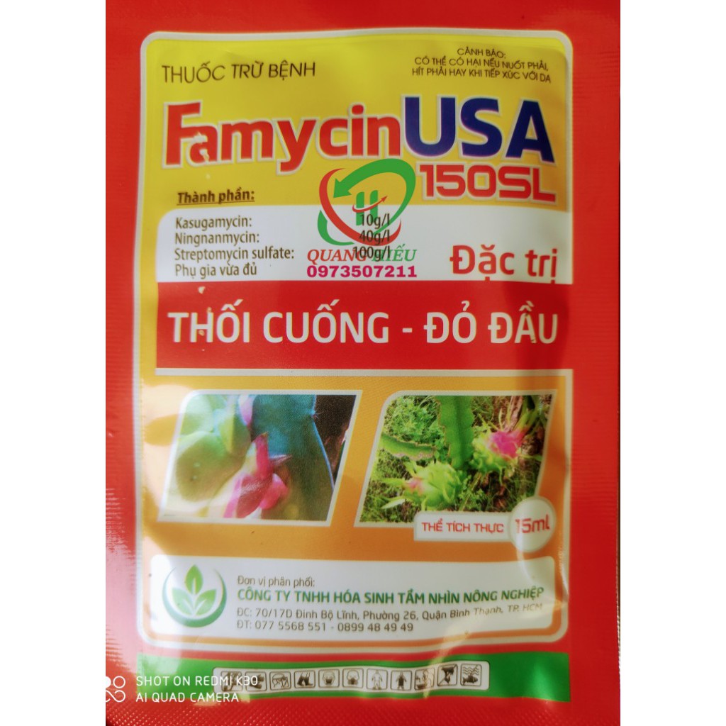 FAMYCIN USA 150SL thuốc trừ bệnh khuẩn thán thư đặc trị thối cuốn. đỏ đầu dạng Gel 15ML