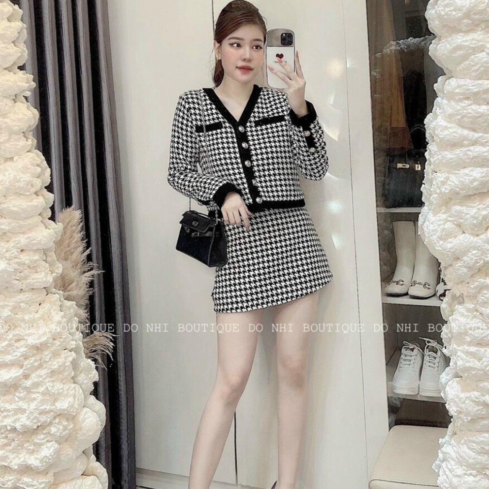 Set áo dạ ziczac chân váy chữ A thiết kế dự tiệc sang trọng trẻ trung HN Clothing S6 | BigBuy360 - bigbuy360.vn