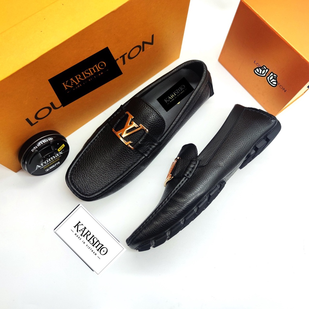 Giày lười mọi da nam LV - Khóa vàng nổi bật - khóa đen sang trọng - Da bò 100% bảo hành 12 thàng