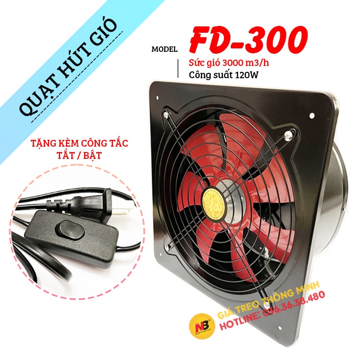 Quạt Hút Mùi Nhà Vệ Sinh , Nhà Bếp , Phòng Ngủ - Quạt Hút Thông Gió Nhà Xưởng FD 300 - 120W / Sức Gió 3000 m3/h