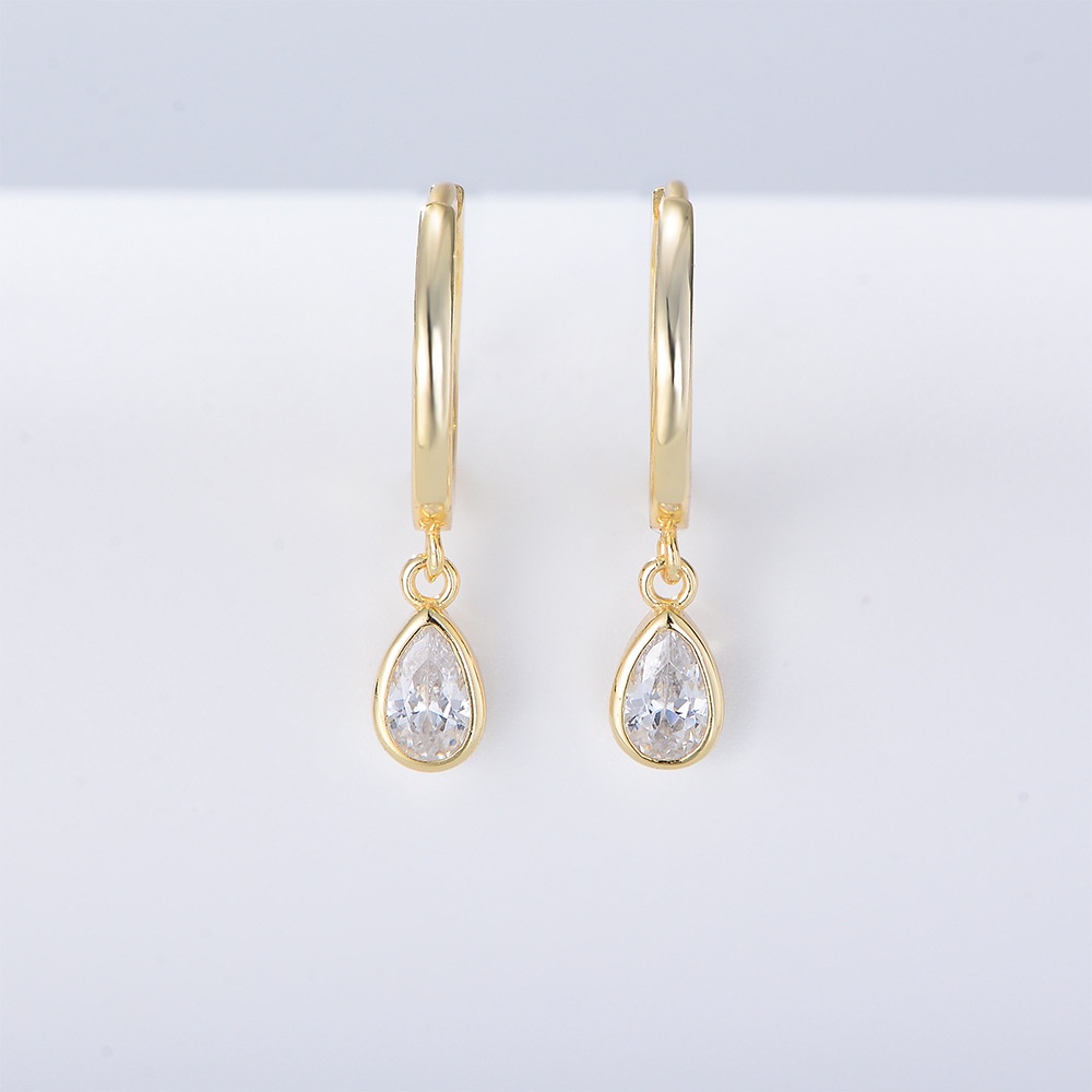 Bông Tai Mạ Bạc 925 Hình Giọt Nước Đính Đá Zircon Phong Cách Hàn Quốc Ngọt Ngào Cho Nữ