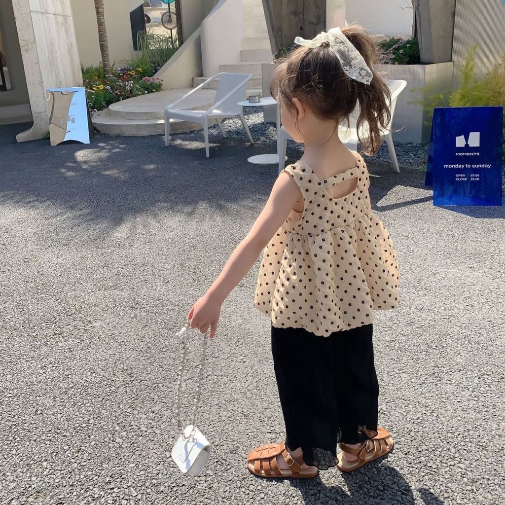 Áo Chiffon Không Tay Hở Lưng Họa Tiết Chấm Bi Thời Trang Mùa Hè Hàn Quốc Mới Cho Bé Gái
