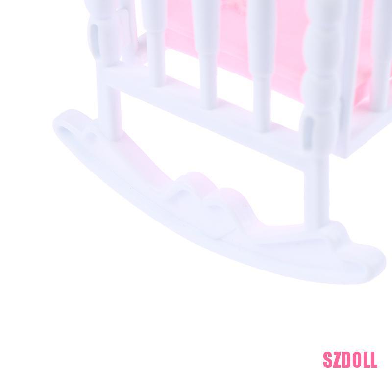 Mô Hình Nôi Em Bé Màu Trắng Hồng Cho Nhà Búp Bê SZDOLL6