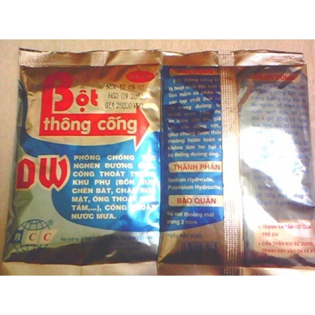 Bột thông tắc cống cực mạnh DW (gói 100g), thông bồn cầu, bồn rửa bát, cống thoát nước...