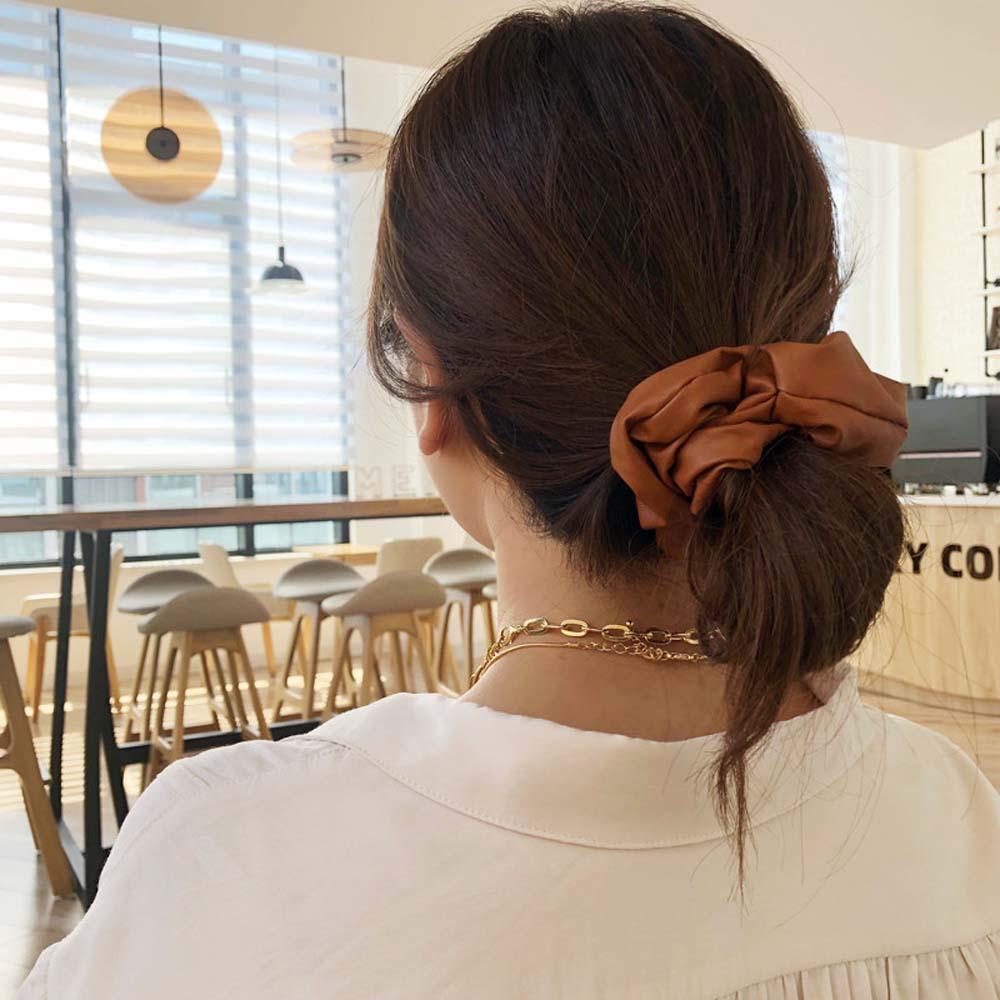 Dây Buộc Tóc Scrunchies Bằng Da PU Màu Trơn Đơn Giản Phong Cách Pháp