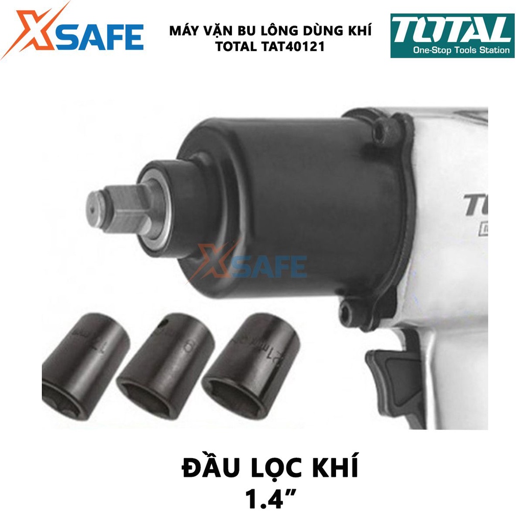 Máy siết bulong khí nén TOTAL TAT40121 đầu vặn vuông 12.5mm(1/2&quot;), dài 185mm, đầu lọc khí 1/4&quot;, ống khí 3/8&quot; - xsafe