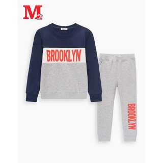 Bộ quần áo nỉ trẻ em phối màu in hình brooklyn dfm0130 thời trang m2