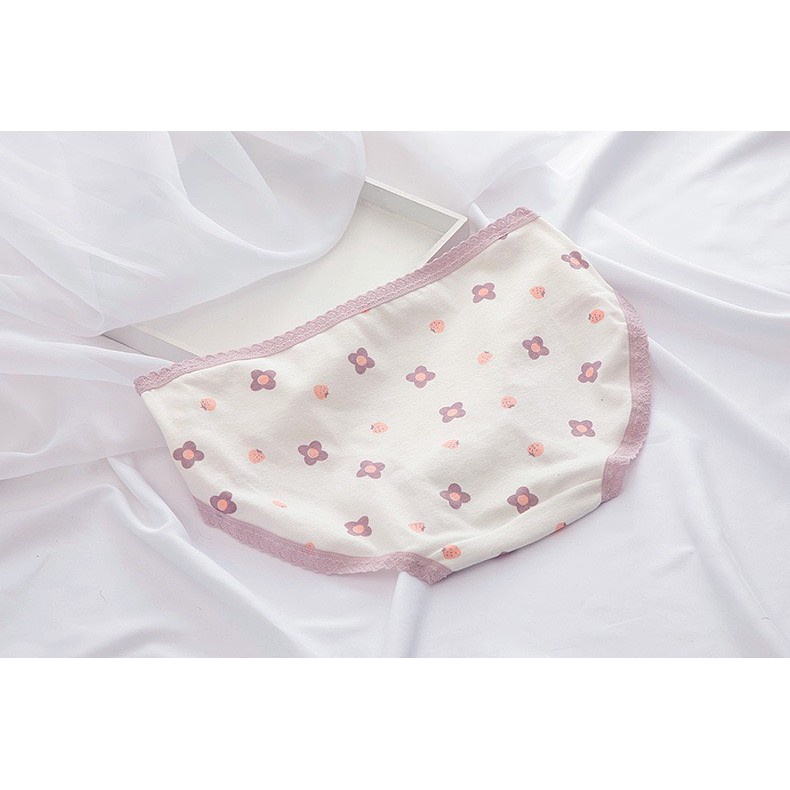 Quần Lót nữ Cotton dễ thương tone hoa tím paster thoáng mát kháng khuẩn mã L160