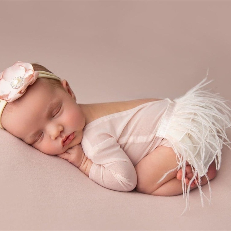 Bộ Áo Liền Quần Phối Ren Hoa + Băng Đô Xinh Xắn Cho Bé Sơ Sinh Chụp Ảnh