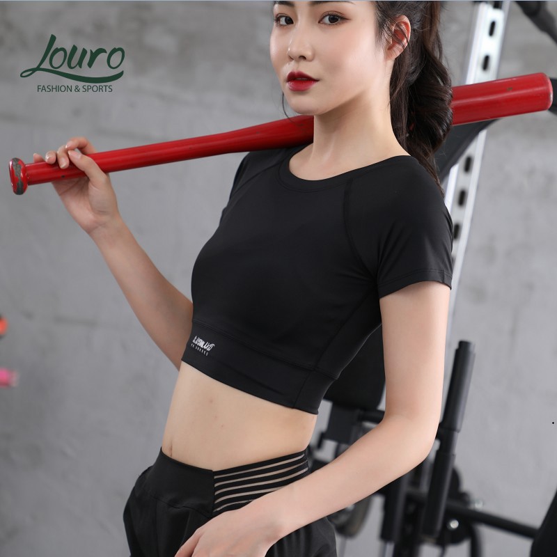 Áo croptop tập gym Louro LA56, kiểu áo croptop body chất siêu đẹp, co giãn, thoáng mát