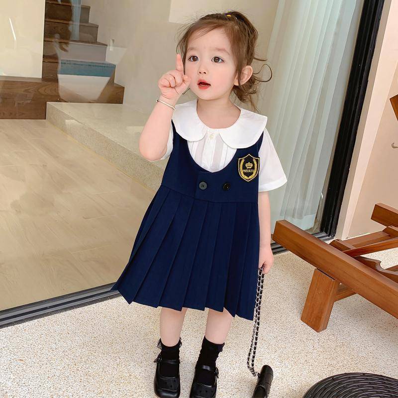 Bộ Áo Sơ Mi Tay Ngắn Kèm Chân Váy Thời Trang Mùa Hè Hàn Quốc Cho Bé Gái