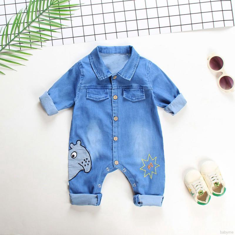 Bộ Áo Liền Quần Denim Dài Tay In Hoạt Hình Cho Bé