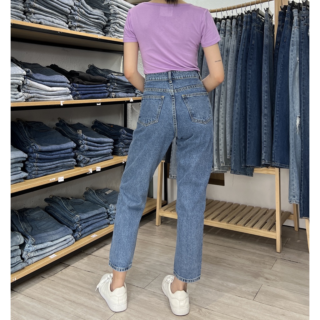 Quần Mom Jeans Nữ Lưng Cao Màu Xanh Đậm M-03C