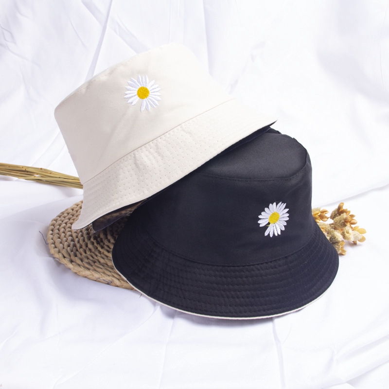 Mũ Bucket LINJW Thêu Hình Hoa Cúc Xinh Xắn Cho Nữ