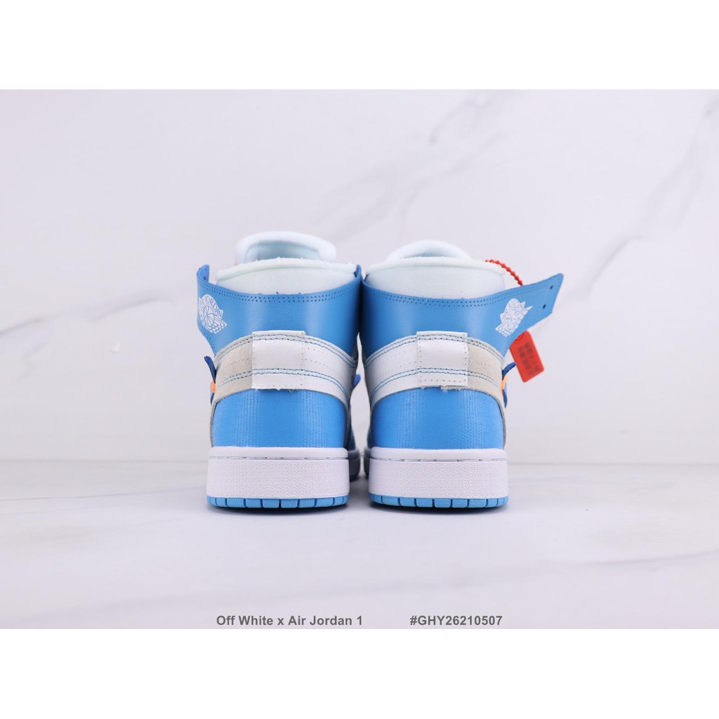 Off White x Air Jordan 1 joint model Jordan 1 high-top sneakers North Carolina blue cowhide material Size: 36-45 Women's and Men's Sports Running Shoes Sneakers