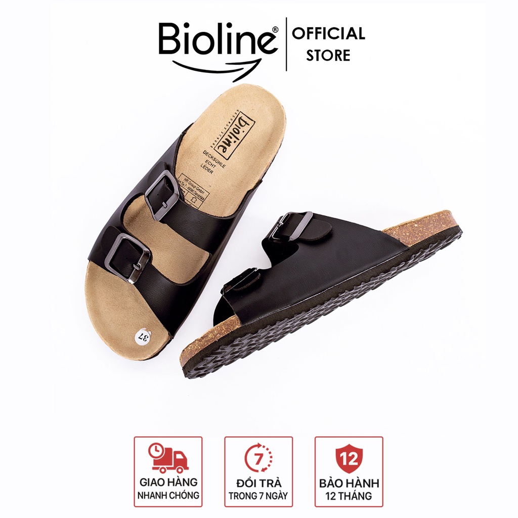 DA BÒ THẬT Dép Đế Trấu Da Bò, Dép birken quai ngang Sandal Birken dép trấu unisex chính hãng Bioline mã D01