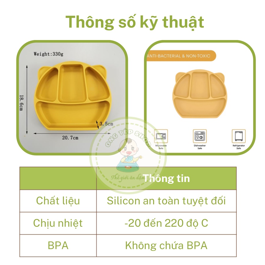 Khay gấu silicon 4 ngăn cho bé ăn dặm mẫu mới 14 màu xinh xắn